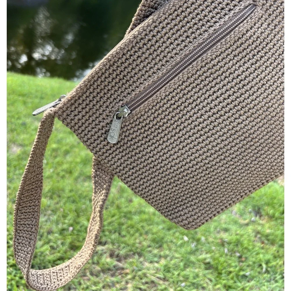 The Sak Vintage Crochet Bag Tan Woven Macrame Purse Boho HippieFestival Y2K 90s